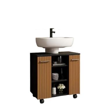 Imagem de Armário de Banheiro para Pia de Coluna, Gabinete Premium para Seu Lavabo(PRETO/RIPADO)