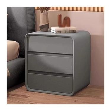 Imagem de Mesa de cabeceira toda de madeira maciça, três gavetas, mesa de cabeceira simples, bordas arredondadas, alça oculta, móveis de cabeceira, moldura de madeira maciça, mesa de cabeceira de microfibra em