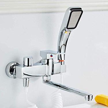 Imagem de RAUGAJ Torneiras, pistolas de cobre para cozinha, torneira de água fria e montagem a quente, cromada, furos duplos, torneiras de lavanderia de cozinha para pia, válvula de mistura/4