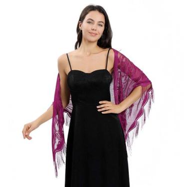 Imagem de Echarpe de Renda Xale Franja Sofisticação e Elegância Luxo - anjo da m