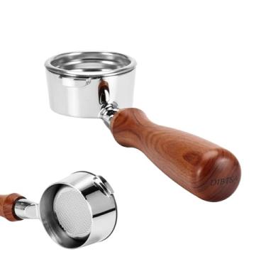 Imagem de DIBTSA Filtro portátil sem fundo de 58 mm compatível com Gaggia, filtro de café de aço inoxidável 304 com 2 orelhas com cesta de filtro reutilizável e alça de madeira, peças de reposição para máquina