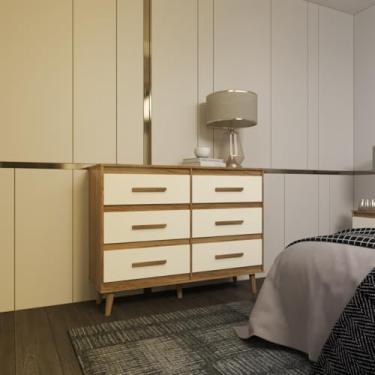 Imagem de Mobília Decor, Cômoda 6 Gavetas Maya com Puxadores e Pés Retro Design Moderno Quarto Savana Mobília Decor