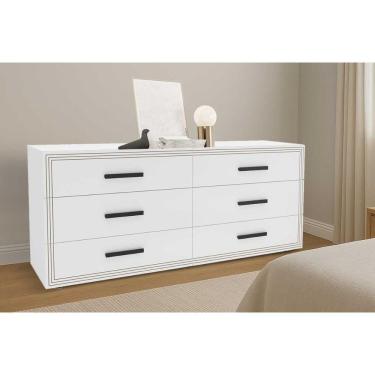 Imagem de Cômoda de Quarto Valência 6 Gavetas MDF Corrediça Telescópica Puxador Plástico Branco