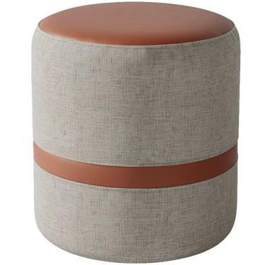 Imagem de Puff Redondo Linho e Corino com Pés de PVC Rio Minas Cor Cinza