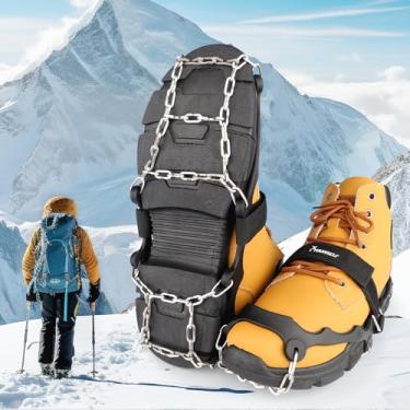 Imagem de Chuteiras de gelo para sapatos e botas masculinas, grampos antiderrapantes correntes de neve prendedores de gelo para sapatos e botas, travas de tração para pesca na neve e no gelo, caminhadas