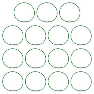 Imagem de Cabo de chaveiro de fio de 15 cm de comprimento, pacote com 15 anéis de aço inoxidável para etiqueta de bagagem, anel de cabo, verde