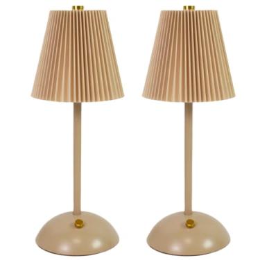 Imagem de Candeeiro de mesa sem fio, pacote com 2 lâmpadas de cabeceira de LED recarregáveis, luz de mesa regulável em 3 cores, com controle de toque, mesa pequena para quarto, bar, restaurante (damasco)