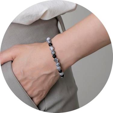 Imagem de Pulseira de contas para homens e mulheres, pulseira elástica com detalhes cruzados, contas empilháveis, joias unissex para uso diário, 19.5cm, Miçanga, Sem Pedra Preciosa