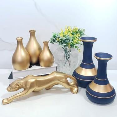 Imagem de Conjunto 6 PeçAs Kit Enfeite CerâMica Vasos Sala Completo Decorativas Trio Rack Centro Mesa Cozinha Jarros Decorativos Para Sala DecoraçãO(ZIFE AZUL PANTERA DR G DR)