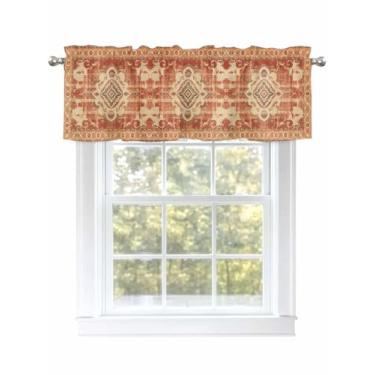 Imagem de Cortinas de saia de cozinha com estampa tribal étnica abstrata para janelas de sala de estar/banheiro, cortina de café com bolso para varão. 1 painel, 137 cm x 45 cm