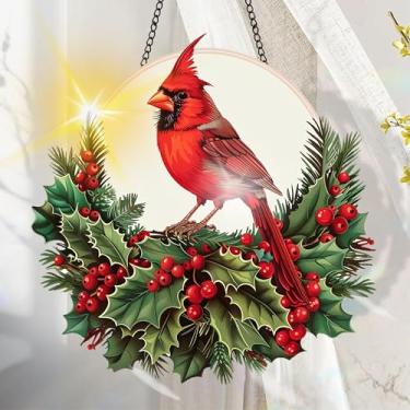 Imagem de Apanhador solar de acrílico colorido, decoração de janela suspensa de pássaros com design de vitral impresso, apanhador de sol, arte de parede de arco-íris, ornamentos de Natal para uso interno e