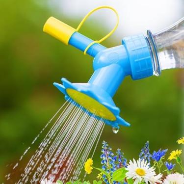 Imagem de 2 peças de aspersor de tampa de garrafa, bico de irrigador de garrafa de cabeça dupla de plástico, bico de regador de bonsai para plantas internas, cuidados com plantas de bonsai, ferramenta de jardim