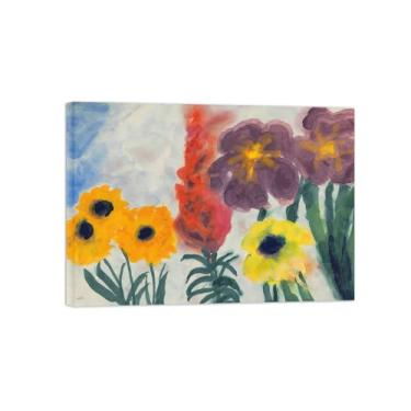 Imagem de BMZFYBS Pôster e impressões em tela de flores vintage - reprodução de pintura de arte de parede famosa - íris azul e flores de verão - imagens prontas para pendurar tela embrulhada 70 x 100 cm 27 x 39
