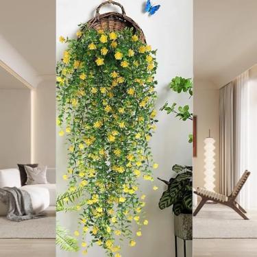 Imagem de 1 peça de videira artificial de eucalipto montada na parede de 76 cm para decoração de casa, planta artificial, decoração de festa de casamento (amarelo)