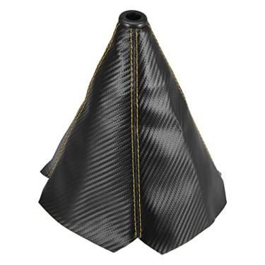 Imagem de Capa de alavanca de câmbio de couro sintético para carro com padrão de fibra de carbono 1,4 cm/0,55 polegadas preto amarelo