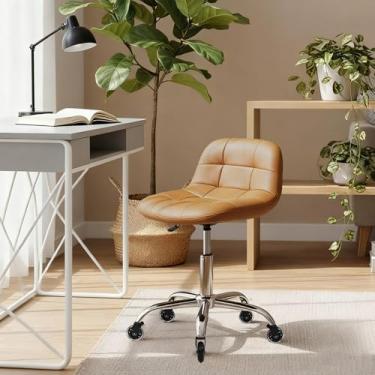 Imagem de Cadeira de rodinhas com rodas, banco ajustável em altura com suporte para as costas, cadeira de vaidade resistente com almofada de couro PU para salão de beleza, massagem, cozinha, tatuagem