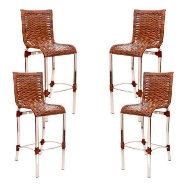 Imagem de 4 Banquetas Alta Haiti Em Alumínio Para Cozinha Bar Edícula Argila