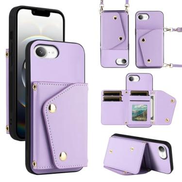 Imagem de Dibosom Capa de celular compatível com iPhone SE4 2024 com 5 compartimentos para cartões, fina e fina e alça de ombro, suporte de cartão de crédito de couro PU, acessórios para celular para iPhone SE4