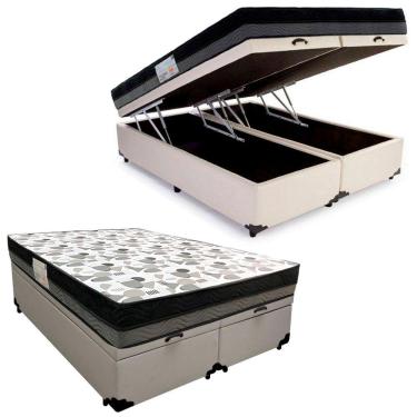 Imagem de Cama Box Baú Casal Sintético Bipartido + Colchão Ortobom Iso Dupla Face 138x188x60 Branco