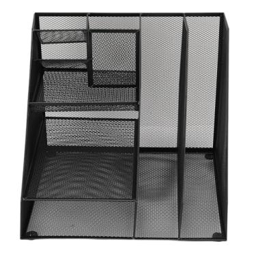 Imagem de Organizador de mesa de malha de metal Ferro preto Organizador multifuncional de material de escritório com suporte para caneta para solução de armazenamento de escritório escolar