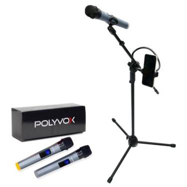 Imagem de Kit Pedestais Tripé+Suporte p/ Celular+Par Microfones S/ Fio - Polyvox