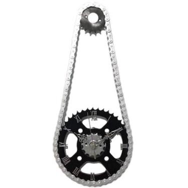 Imagem de Relógio Corrente e Coroa de Moto de Parede em Aço Decorativo Cromado -