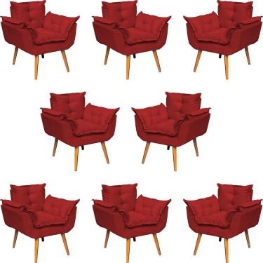 Imagem de Kit 8 Poltronas Decorativa Alice Pé Trapézio 30cm Castanho - Suede