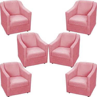 Imagem de Kit 6 Poltronas Mila Pé De Plástico Cromado - Rosê Suede