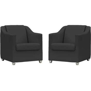 Imagem de Kit 2 Poltronas Mila Corino Preto Pé De Plástico Cromado - Preto, Corino