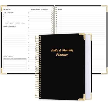 Imagem de Qzyoneei Agenda mensal diária sem data para 2025 2026 – Lista de tarefas A4 com agenda horária, capa dura espiral encadernada para aumentar o foco, material escolar/escritório elegante, 21,6 cm x 28