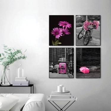 Imagem de Kit 4 Quadros Fotografias Rosas 24X18Cm - Com Vidro - Quadros On-Line