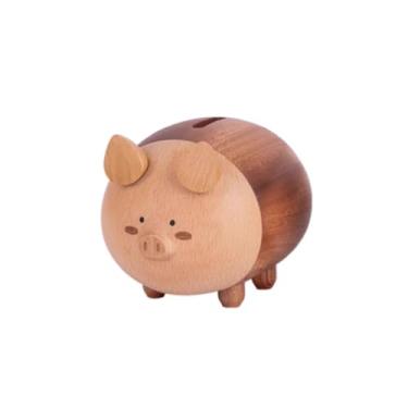 Imagem de ZABEES Cofrinho de porco, cofrinho de madeira, decoração de casa, pequeno e fofo, presente de aniversário requintado para amigos, família, professores