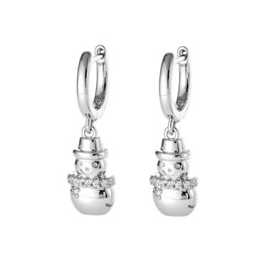 Imagem de Lindo boneco de neve com pingente de argola pequena para mulheres, brincos delicados de Natal com pingente de zircônia cúbica pendurada, joias modernas, ano novo, inverno, festival, festa, acessórios