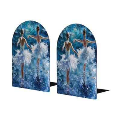 Imagem de Balé feminino pintura grande suporte de livros de madeira decorativo antiderrapante resistente terminais de livros para escritório mesa de escritório casa biblioteca escola estudo decoração divisórias