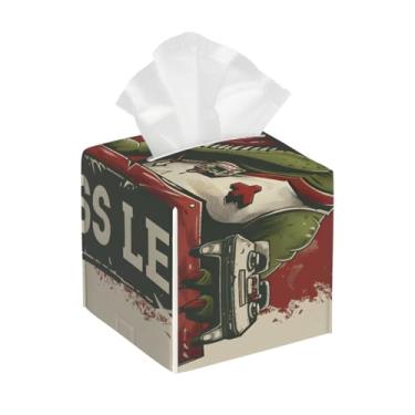 Imagem de Porta-lenços de couro quadrado à prova d'água dinossauro legal Boss organizador de papel facial com cinto inferior cubo estojo de lenços para mesa, banheiro, escritório, mesa, carro, decorativo