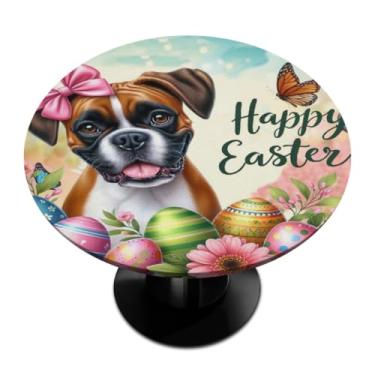 Imagem de hongjinglin Toalha de mesa redonda com borda elástica de Páscoa, toalha de mesa redonda limpável para ambientes internos e externos, pátio, jantar, cozinha, festival, decoração para mesas de 114 a 127