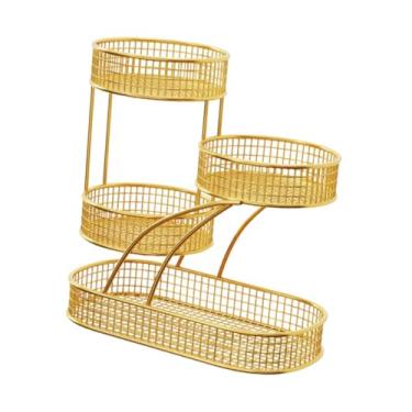 Imagem de WeiLaiKeQi Prateleira organizadora de balcão de banheiro, bandeja de canto para penteadeira, cesta de frutas versátil para cozinha, lanches de pão e cuidados com, Ouro