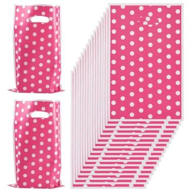Imagem de 20 sacos de presente de bolinhas com alça para lembrancinhas de festa 25,5 x 16,4 cm, sacolas plásticas retangulares de PET para casamentos, aniversário, chá de bebê, lembrancinhas de festa, rosa