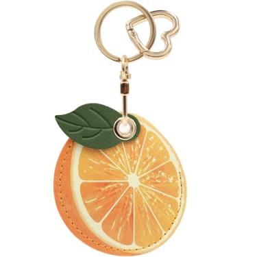 Imagem de MC Fashion Capa para chaveiro de couro PU compatível com AirTag, chaveiro com tema de folhas e frutas (laranja)