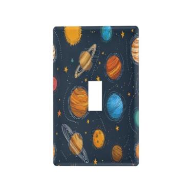 Imagem de Blueangle Capa para placa de parede para interruptor de luz - desenho animado sistema solar planetas capa decorativa para tomada placa de parede, tamanho 1 gangue 4,53 x 2,76 polegadas (251)