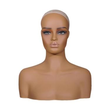 Imagem de Zialofi Cabeça de manequim feminina realista, suporte de exibição de peruca, fotografia versátil, rack de exibição de chapéu com ombros para colar, óculos de