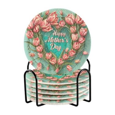 Imagem de Qilmy Conjunto de 6 peças de copos de tulipas coloridas bonitas ou porta-copos de bar para bebidas, porta-copos de fazenda ou porta-copos de mesa rústicos, porta-copos modernos de algodão para o