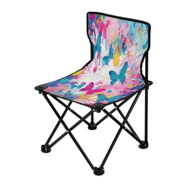 Imagem de Wassud Cadeira de acampamento, leve, portátil, borboletas, coloridas, cadeira dobrável ao ar livre, tecido Oxford, cadeira de praia para jardim, praia, pesca