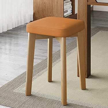 Imagem de Banquetas de barra empilháveis modernas com almofada macia, conjunto de 2 cadeiras de cozinha de madeira marrom para cozinha bar ilha costas nuas e banco de jantar confortável (laranja 1-31 x 31 x 45