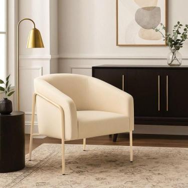 Imagem de Poltrona Sala Industrial Alta Champanhe Stella Suede Bege D03 - D'ross