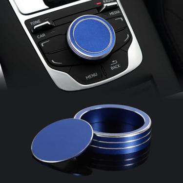 Imagem de TOMALL 2 peças de alumínio multi-mídia painel controle central botão capa acabamento compatível com Audi A3 2014-2020 carro interior interruptor decoração acessórios (azul)