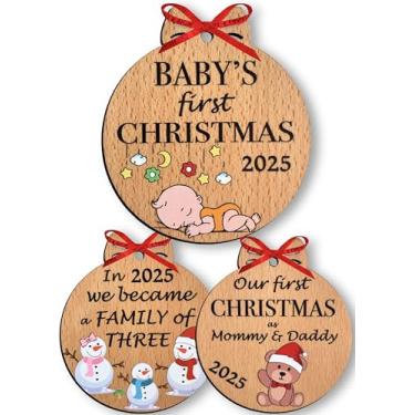 Imagem de Heart's Sign Babys First Christmas Ornament 2025 | My First Christmas 2025 | Our First Xmas as Family of Three Ornament