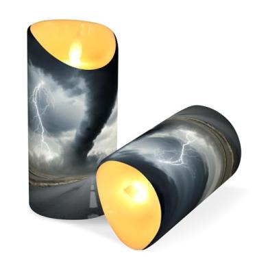Imagem de ATTX Pacote com 2 velas pretas Tornado sem chama – Velas LED de 7,6 cm x 15 cm com controle remoto e temporizador para casa, casamento, decoração de acampamento #246