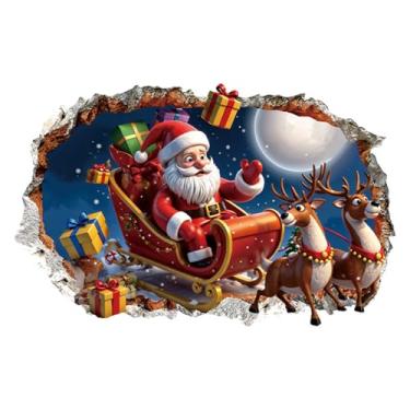 Imagem de MaiKeAYang Decalques de parede 3D, murais, decorações de parede de vinil removíveis, Papai Noel, cervo para sala de estar, quartos de bebê, quarto, banheiro, casa, parede, decoração DIY