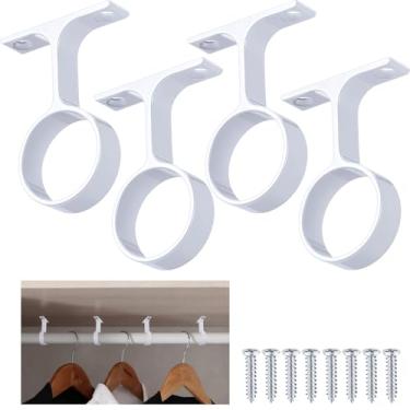 Imagem de LEIFIDE 4 peças de haste de armário redonda de 3,8 cm de diâmetro, suporte central suspenso com parafusos de instalação, varão de armário de cortina, suporte de teto para guarda-roupa doméstico